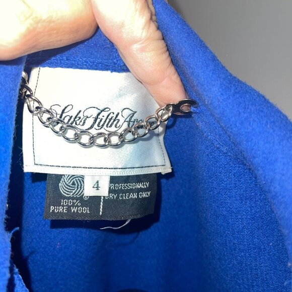 Saks Fifth Avenue Vintage Womens Coat Size 4 Blue Cape Hooded Pure Wool - Picture 6 of 9